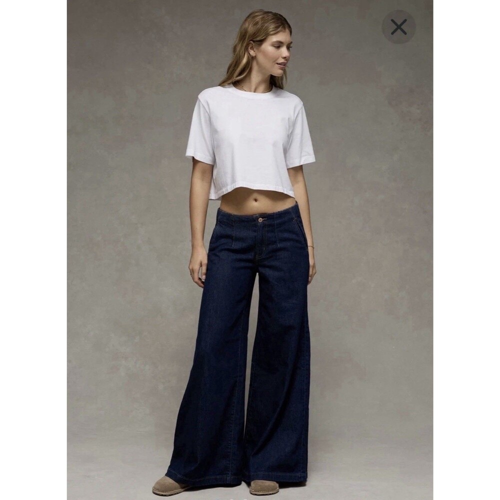 American Eagle Women’s Wide Leg Jeans Size 20 Mid Rise Dark Stretch A-line Plus
